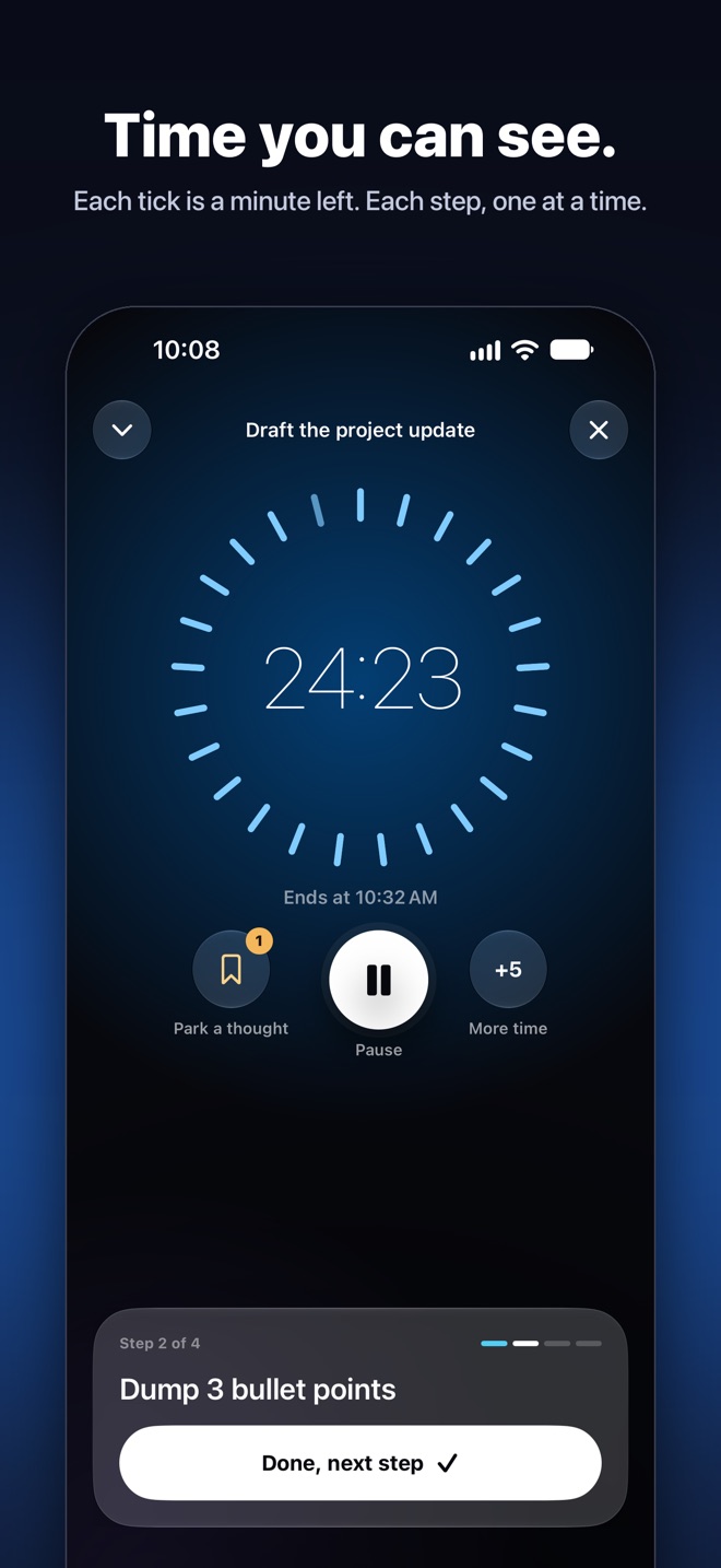 The focus timer with a ring of minute ticks